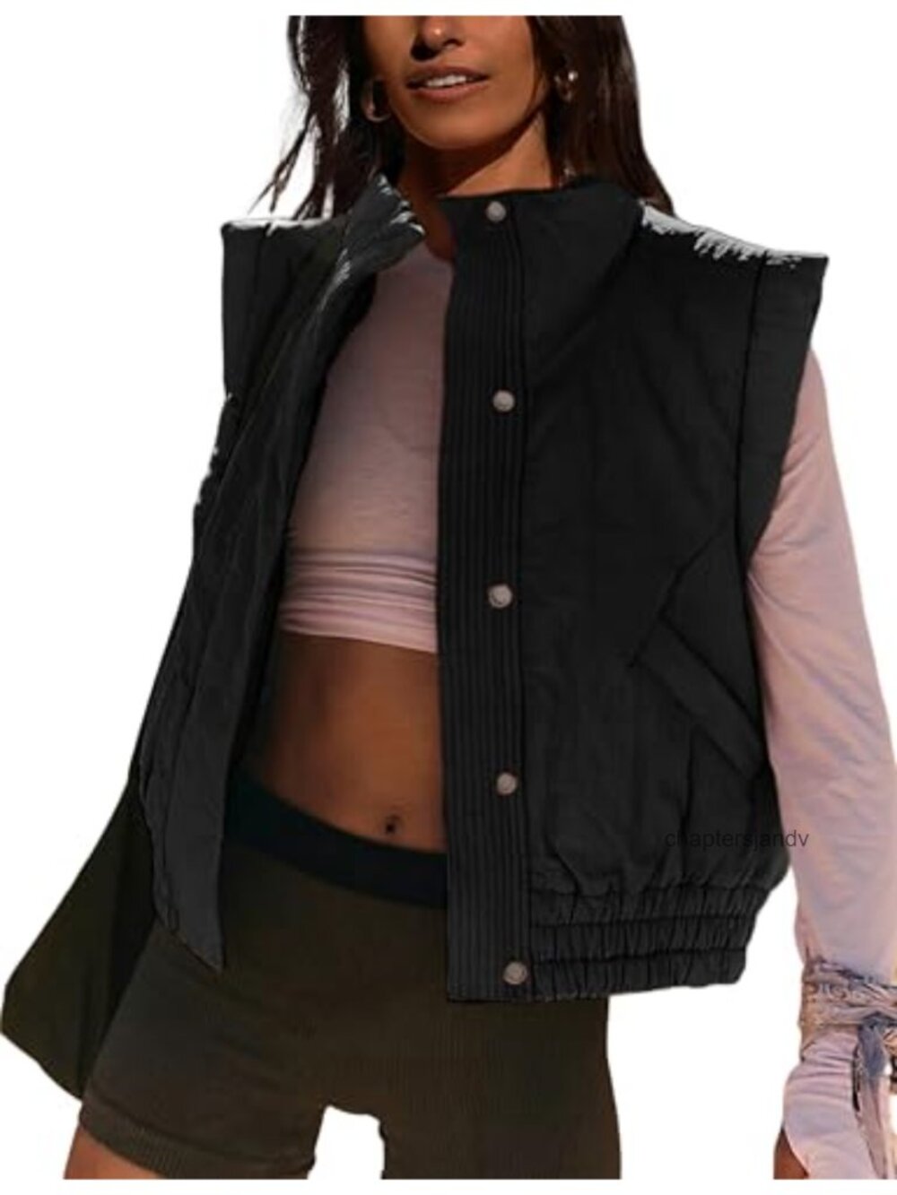 Womens Cropped Quilted Puffer Vest Button Down Sleeveless Padded Gilet with